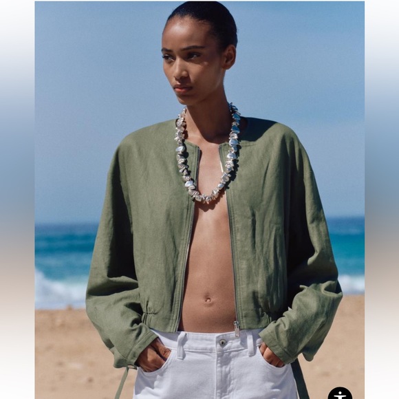Zara Jackets & Blazers - ZARA CROPPED LINEN BLEND BOMBER JACKET Size Small oversized NWT